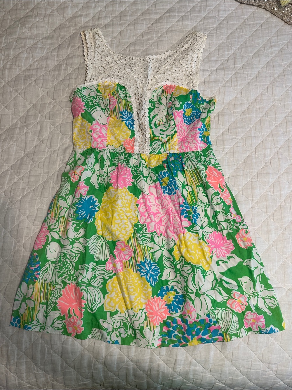 Lilly Pulitzer Green Floral Crochet Bodice Sundress